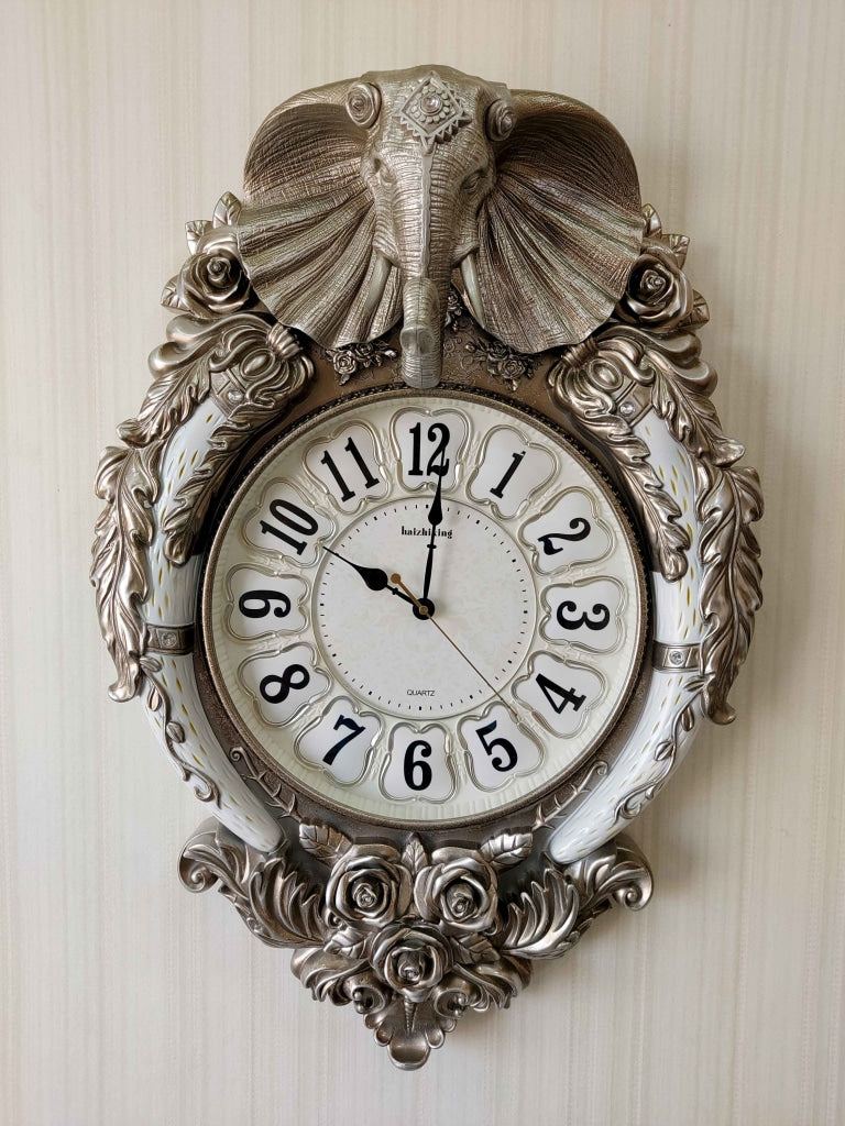 Funkytradition Royal Silver Elephant Wall Clock For Home Office Decor And Gifts 72 Cm Tall Clocks