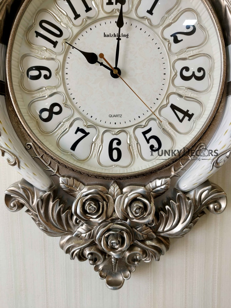 Funkytradition Royal Silver Elephant Wall Clock For Home Office Decor And Gifts 72 Cm Tall Clocks