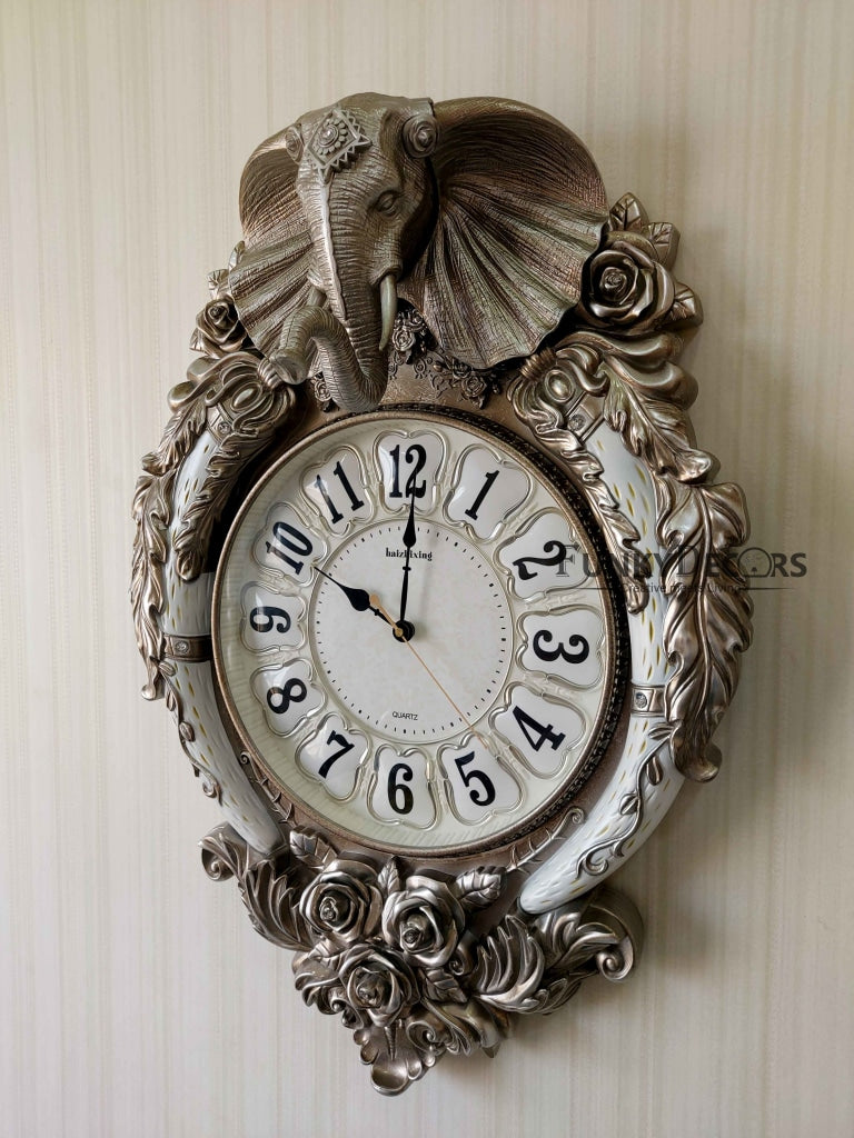 Funkytradition Royal Silver Elephant Wall Clock For Home Office Decor And Gifts 72 Cm Tall Clocks