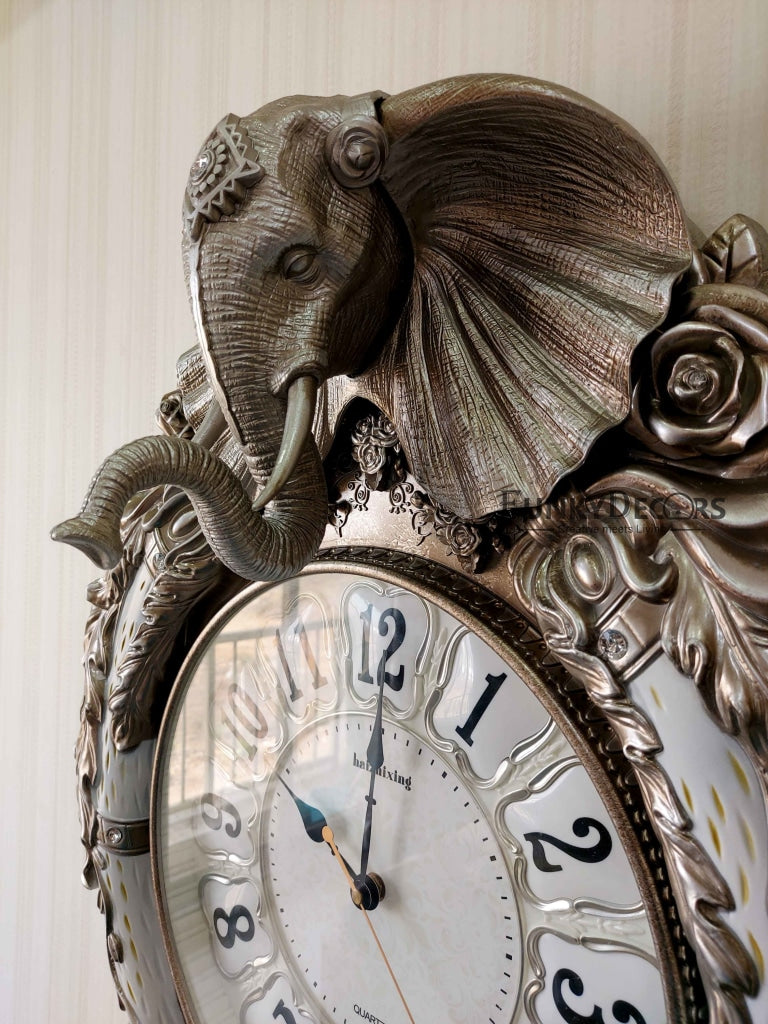 Funkytradition Royal Silver Elephant Wall Clock For Home Office Decor And Gifts 72 Cm Tall Clocks