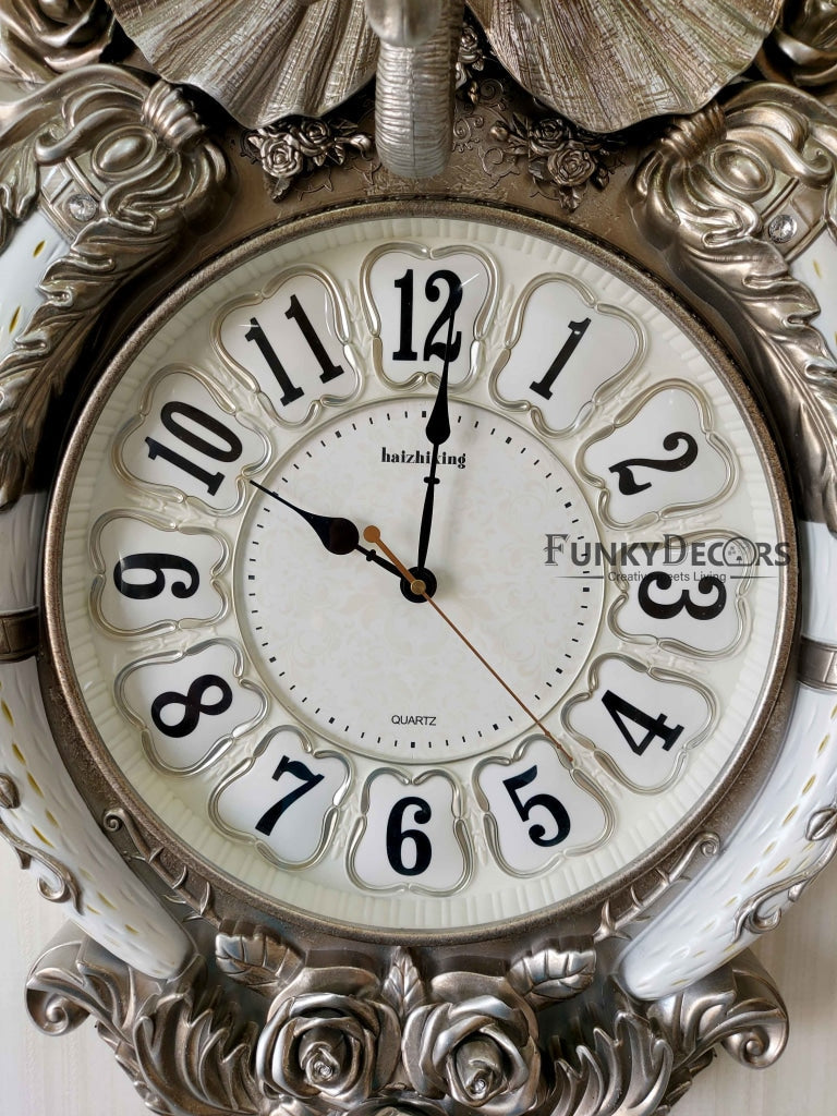 Funkytradition Royal Silver Elephant Wall Clock For Home Office Decor And Gifts 72 Cm Tall Clocks