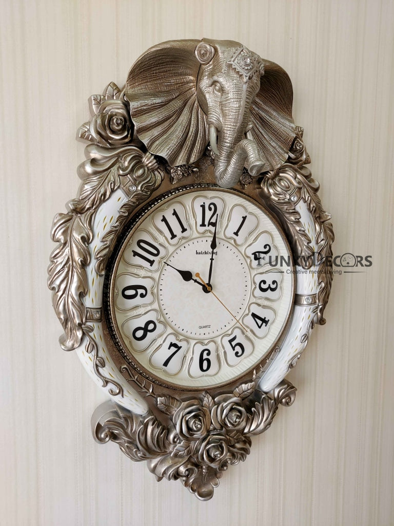 Funkytradition Royal Silver Elephant Wall Clock For Home Office Decor And Gifts 72 Cm Tall Clocks