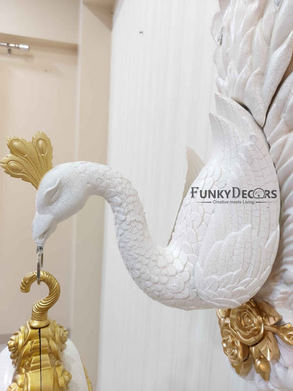 Funkytradition Royal White Dual Hanging Peacock Wall Clock For Home Office Decor And Gifts 75 Cm