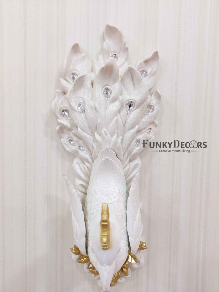 FunkyDecors Royal White Dual Hanging Peacock Wall Clock For Home Office Decor And Gifts 75 Cm