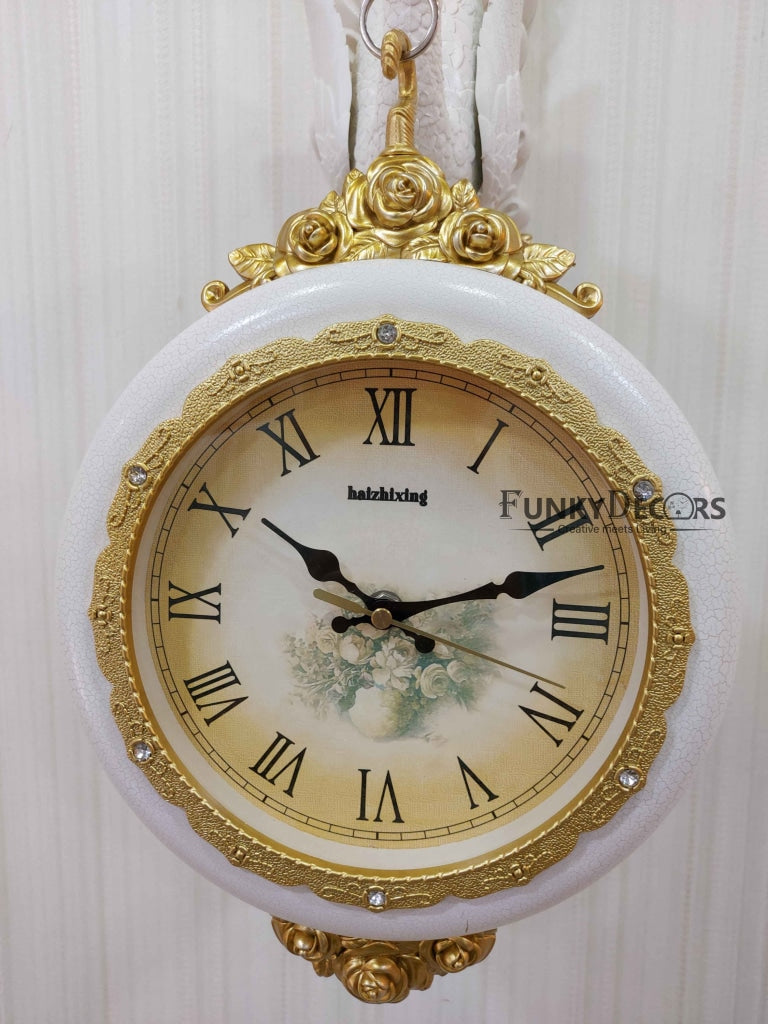 FunkyDecors Royal White Dual Hanging Peacock Wall Clock For Home Office Decor And Gifts 75 Cm