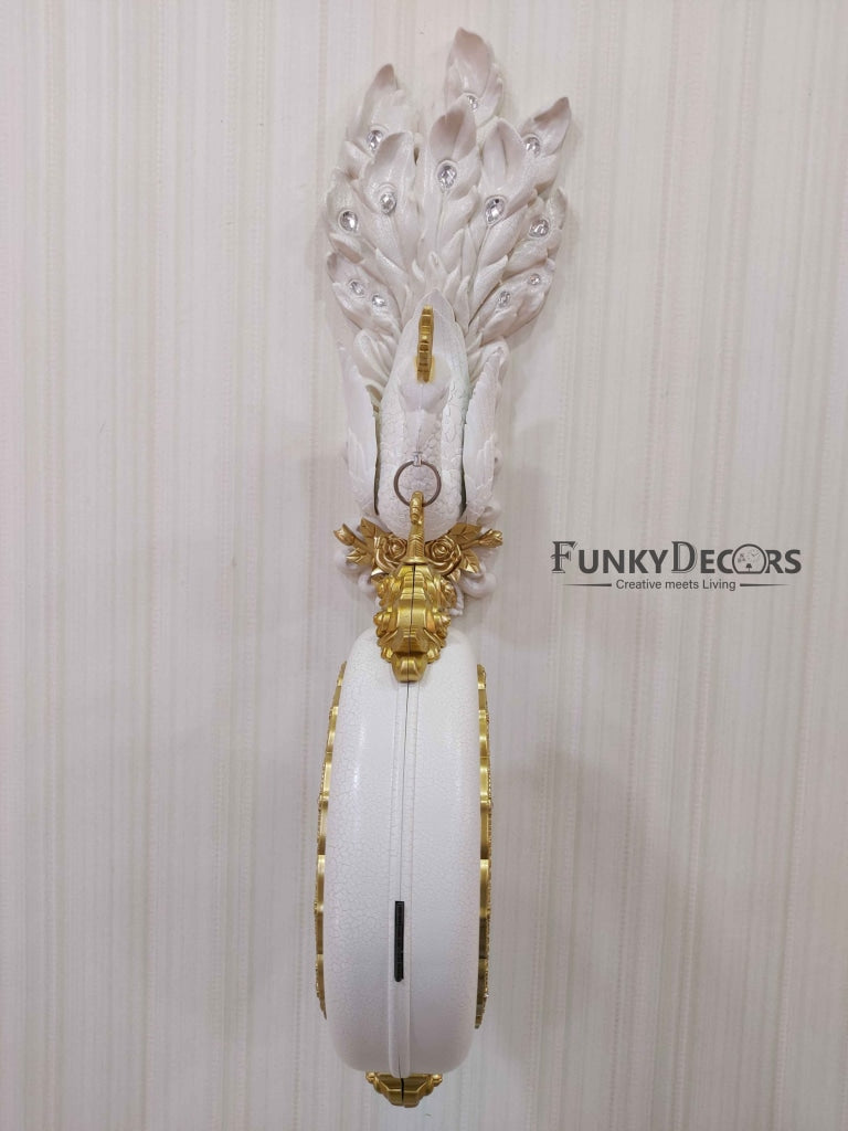 FunkyDecors Royal White Dual Hanging Peacock Wall Clock For Home Office Decor And Gifts 75 Cm