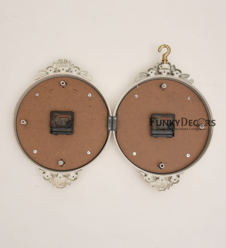 FunkyDecors Royal White Dual Hanging Peacock Wall Clock For Home Office Decor And Gifts 75 Cm