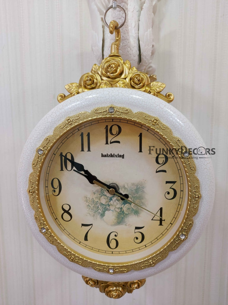 FunkyDecors Royal White Dual Hanging Peacock Wall Clock For Home Office Decor And Gifts 75 Cm