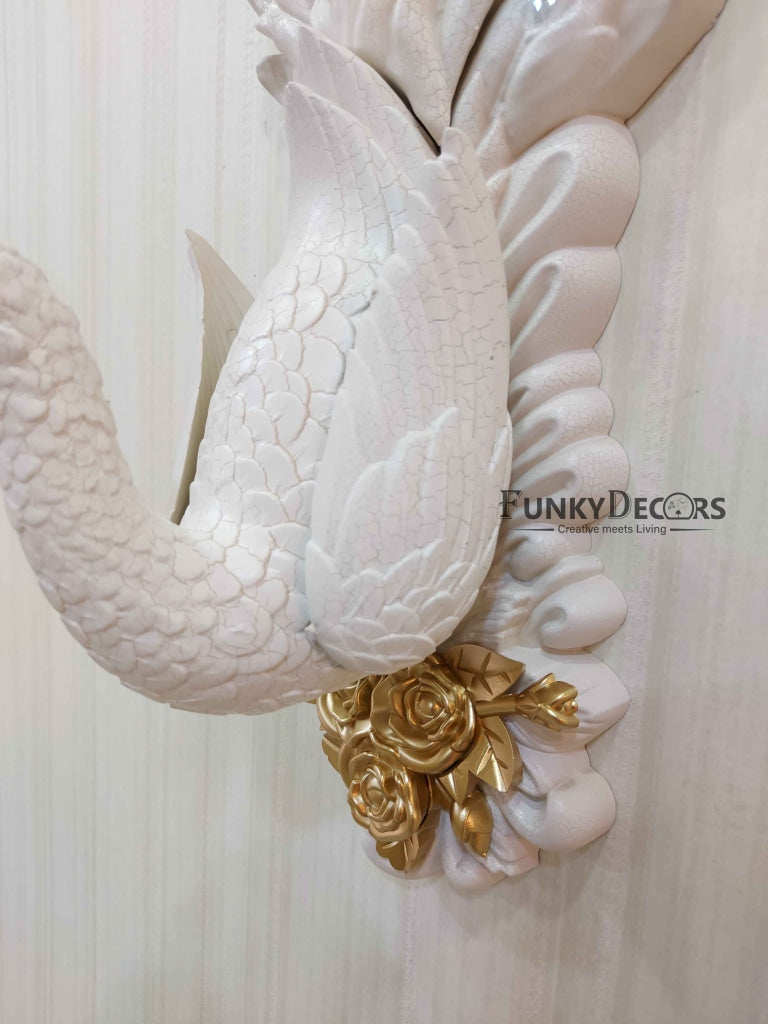 FunkyDecors Royal White Dual Hanging Peacock Wall Clock For Home Office Decor And Gifts 75 Cm