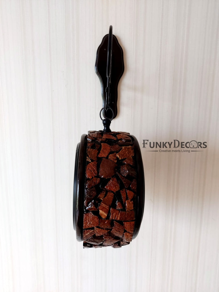 FunkyDecors Royal Wooden Antique-Look Brown Round Wall Hanging Double Sided 2 Faces Retro Station