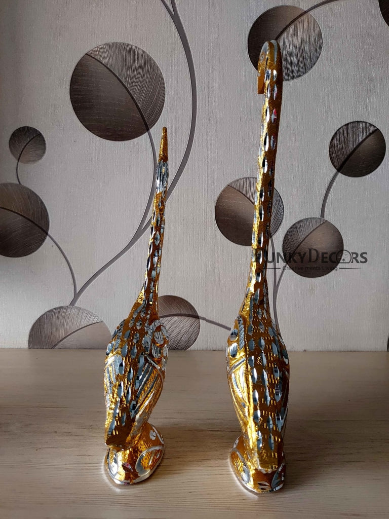 FunkyDecors Swan Love Birds Collectible Statue Metal Showpiece 28 Cm Tall Figurines