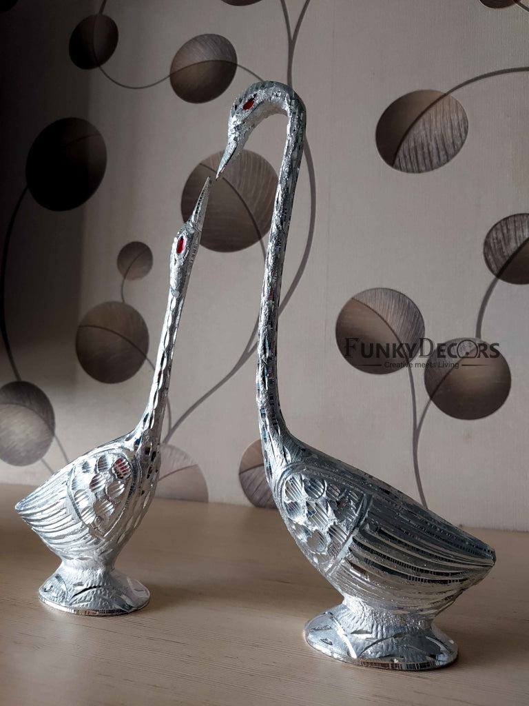 FunkyDecors Swan Love Birds Collectible Statue Metal Showpiece 28 Cm Tall Figurines