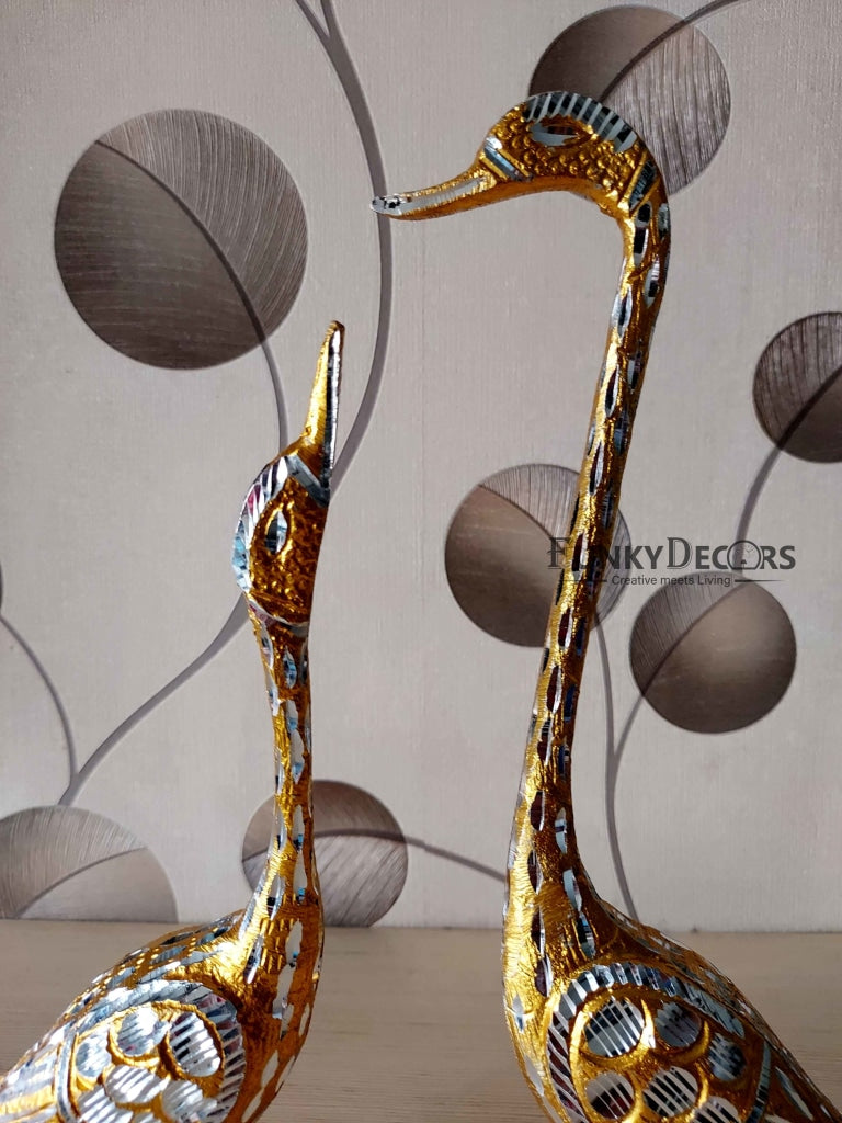 FunkyDecors Swan Love Birds Collectible Statue Metal Showpiece 28 Cm Tall Figurines