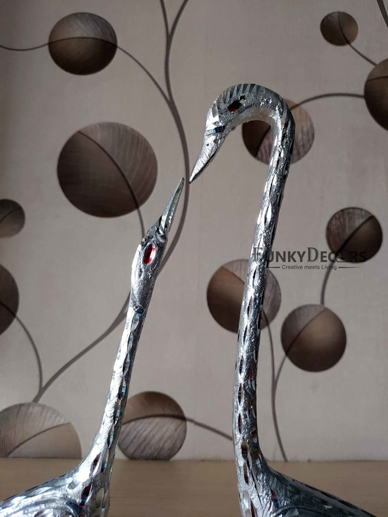 FunkyDecors Swan Love Birds Collectible Statue Metal Showpiece 28 Cm Tall Figurines