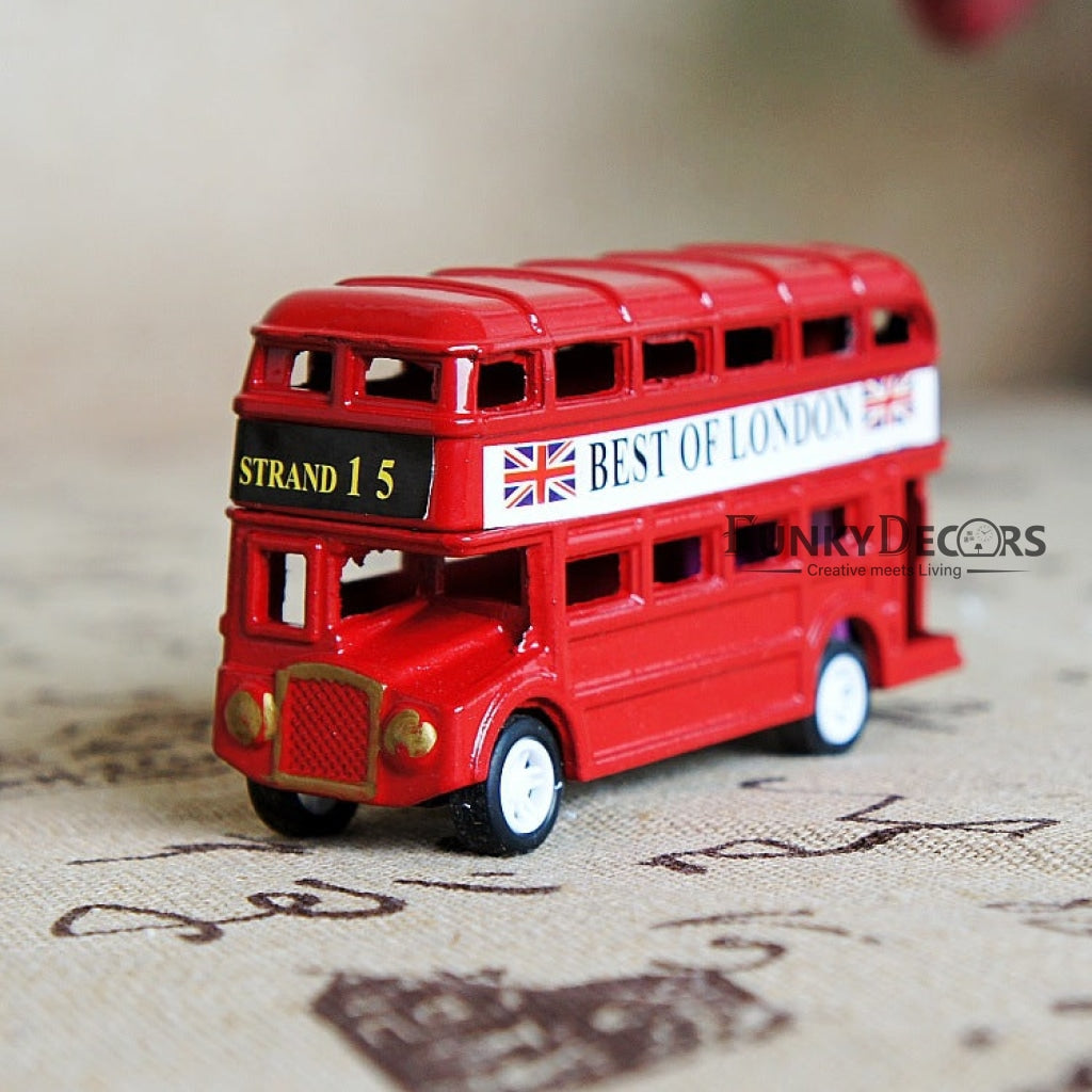 FunkyDecors Vintage British Europe Bus Model Miniature Red London Metal Retro Home Decoration