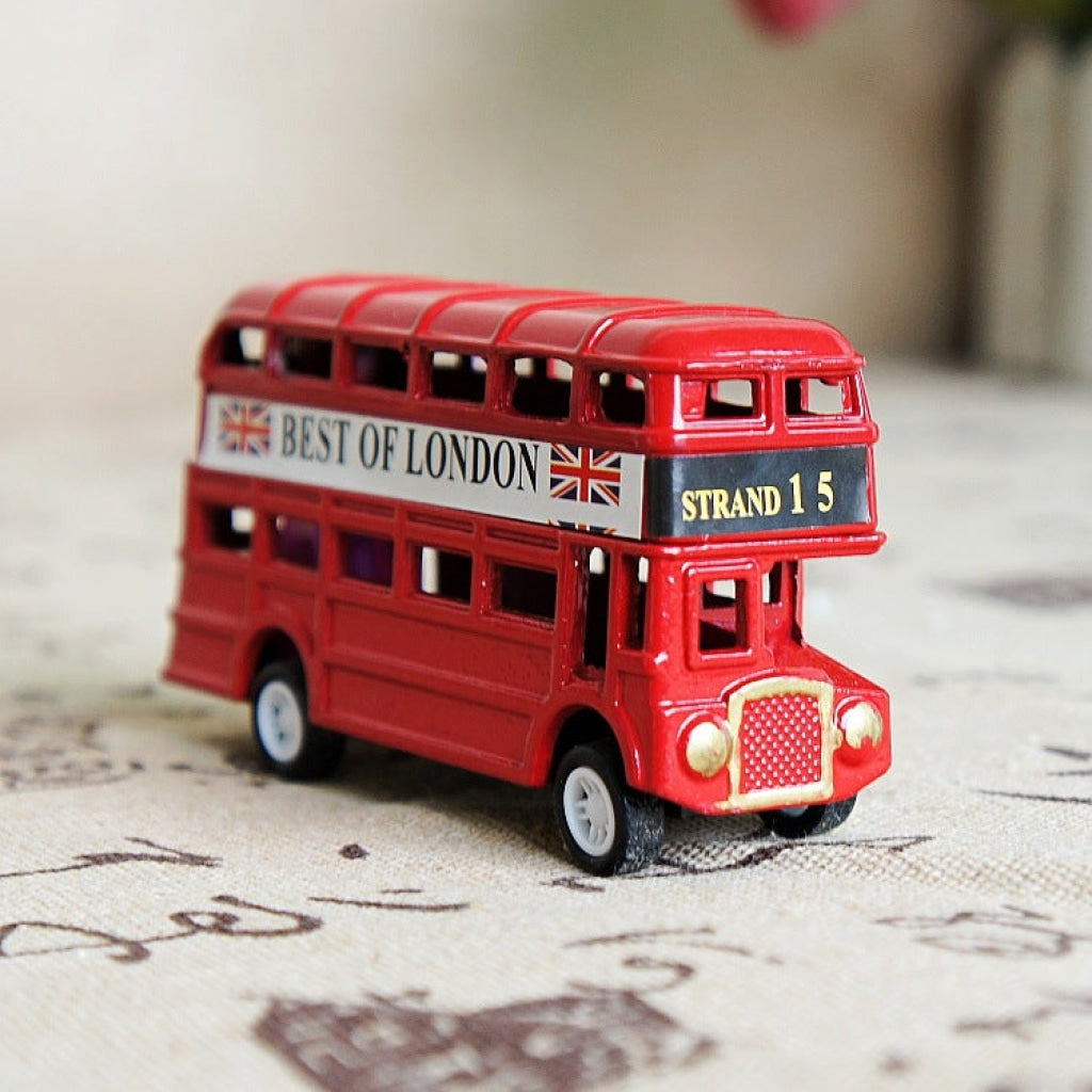 FunkyDecors Vintage British Europe Bus Model Miniature Red London Metal Retro Home Decoration