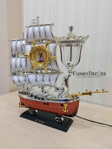 Funkytradition Vintage Pirates Ship Table Lamp With Alarm Clock For Christmas Anniversary Birthday