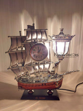Load image into Gallery viewer, Funkytradition Vintage Pirates Ship Table Lamp With Alarm Clock For Christmas Anniversary Birthday
