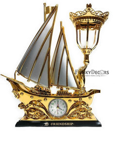 FunkyTradition White Golden Flag Vintage Pirates Ship Table Lamp with Alarm Clock for Christmas, Anniversary, Birthday Gift, Home and Office Decor