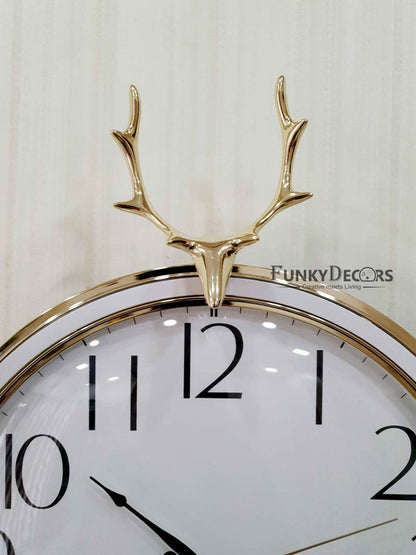 Funkytradition White Golden Reindeer Pendulum Wall Clock Watch Decor For Home Office And Gifts 65 Cm