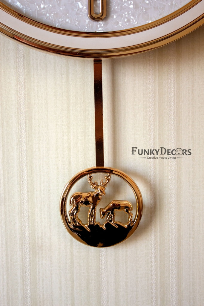 FunkyDecors White Golden Reindeer Pendulum Wall Clock Watch Decor For Home Office And Gifts 65 Cm
