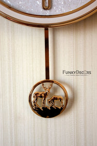 Funkytradition White Golden Reindeer Pendulum Wall Clock Watch Decor For Home Office And Gifts 65 Cm