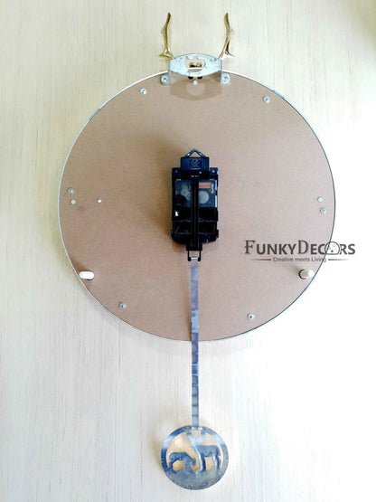 Funkytradition White Golden Reindeer Pendulum Wall Clock Watch Decor For Home Office And Gifts 65 Cm