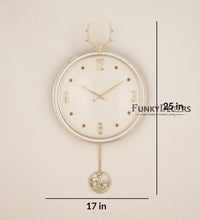 Load image into Gallery viewer, Funkytradition White Golden Reindeer Pendulum Wall Clock Watch Decor For Home Office And Gifts 65 Cm
