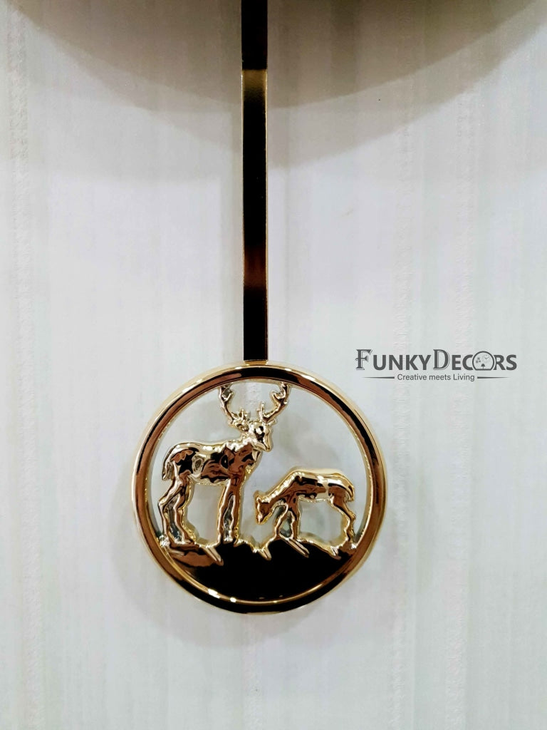 Funkytradition White Golden Reindeer Pendulum Wall Clock Watch Decor For Home Office And Gifts 65 Cm