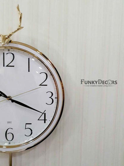 Funkytradition White Golden Reindeer Pendulum Wall Clock Watch Decor For Home Office And Gifts 65 Cm