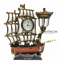Load image into Gallery viewer, FunkyTradition White Metallic Gold Vintage Pirates Ship Table Lamp with Alarm Clock for Christmas, Anniversary, Birthday Gift, Home and Office Decor Table Lamps FunkyTradition
