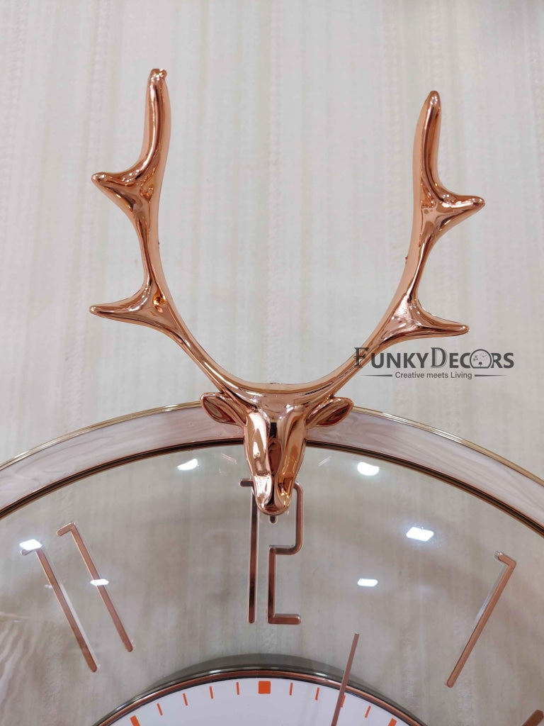 FunkyDecors White Reindeer Glass Transparent Minimal Wall Clock Watch Decor For Home Office And