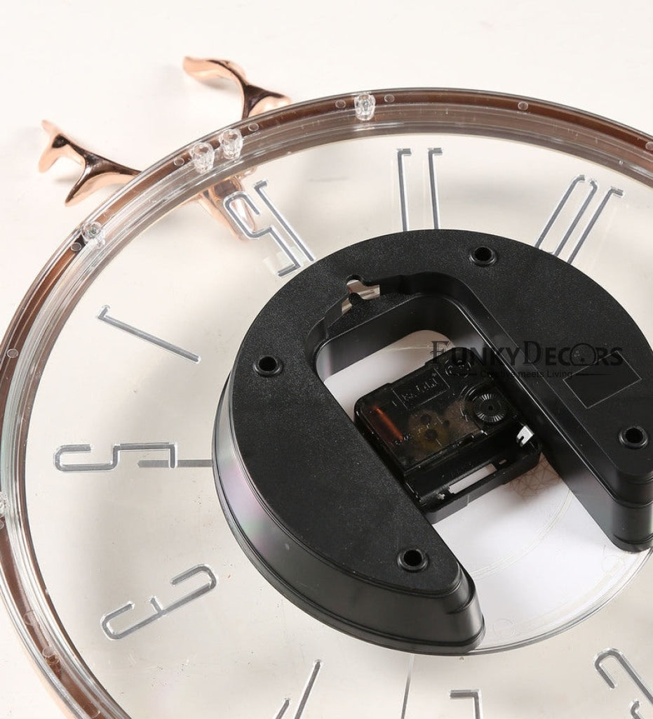 FunkyDecors White Reindeer Glass Transparent Minimal Wall Clock Watch Decor For Home Office And