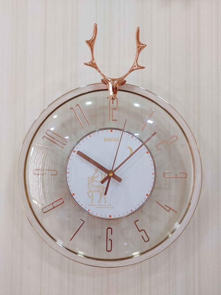 FunkyDecors White Reindeer Glass Transparent Minimal Wall Clock Watch Decor For Home Office And