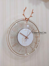 Load image into Gallery viewer, Funkytradition White Reindeer Glass Transparent Minimal Wall Clock Watch Decor For Home Office And
