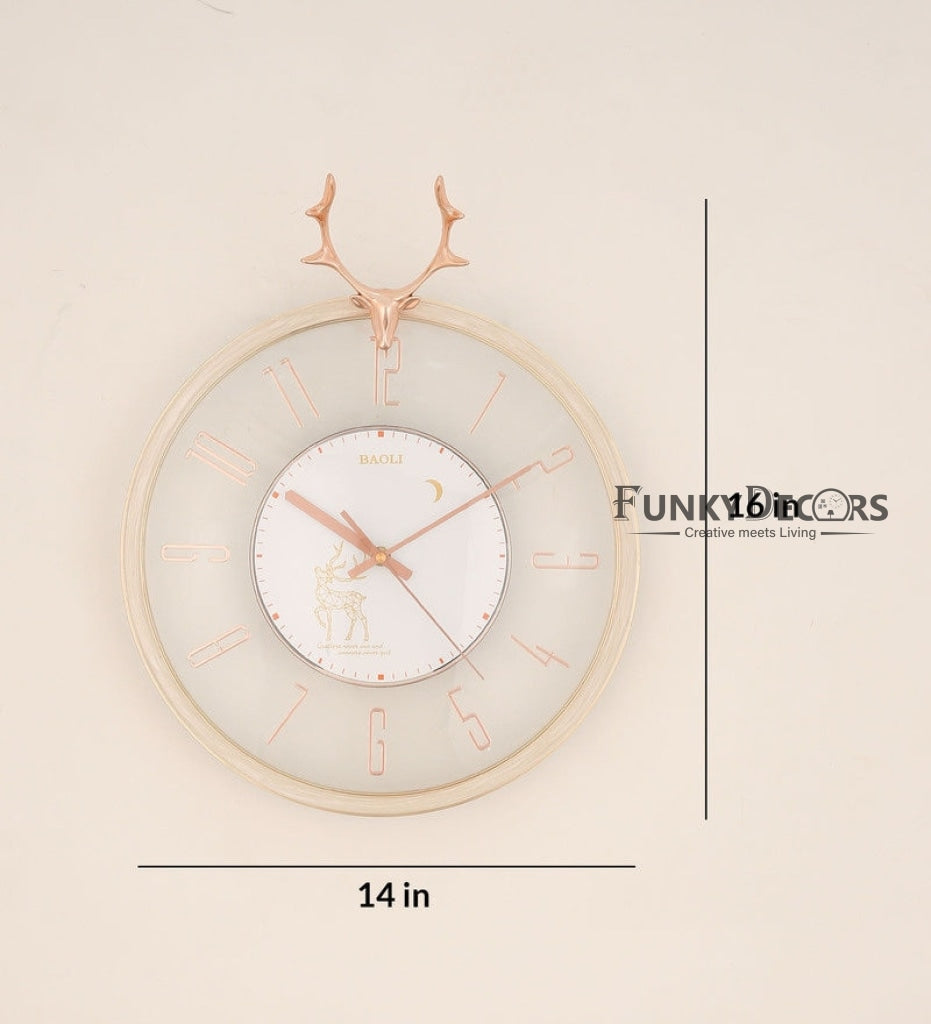 FunkyDecors White Reindeer Glass Transparent Minimal Wall Clock Watch Decor For Home Office And
