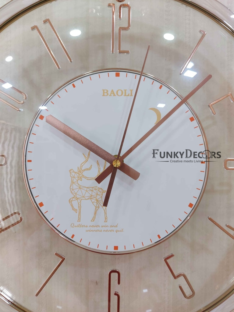 FunkyDecors White Reindeer Glass Transparent Minimal Wall Clock Watch Decor For Home Office And