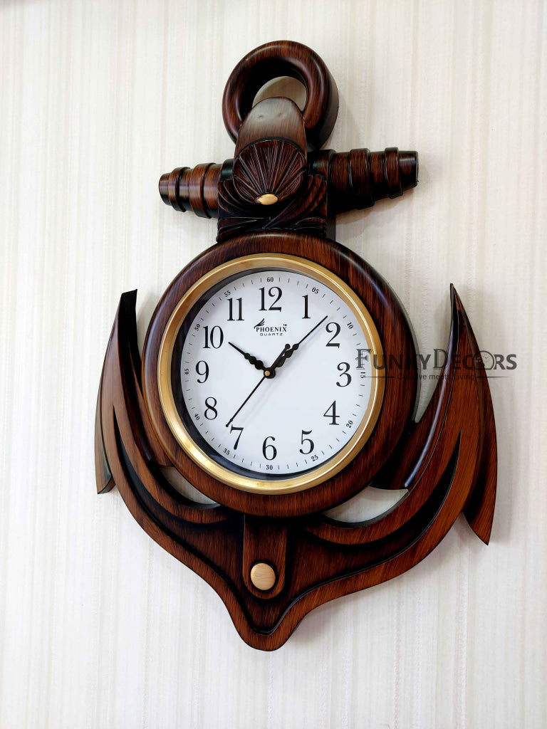 FunkyDecors Wooden Style Anchor Wall Clock Watch Décor For Home Office Decor And Gifts 60 Cm Tall