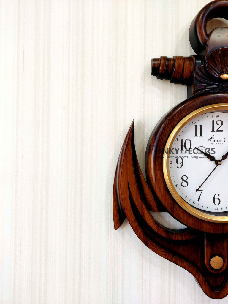 Funkytradition Wooden Style Anchor Wall Clock Watch Décor For Home Office Decor And Gifts 60 Cm Tall