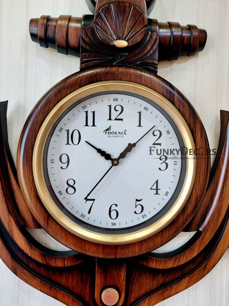 FunkyDecors Wooden Style Anchor Wall Clock Watch Décor For Home Office Decor And Gifts 60 Cm Tall