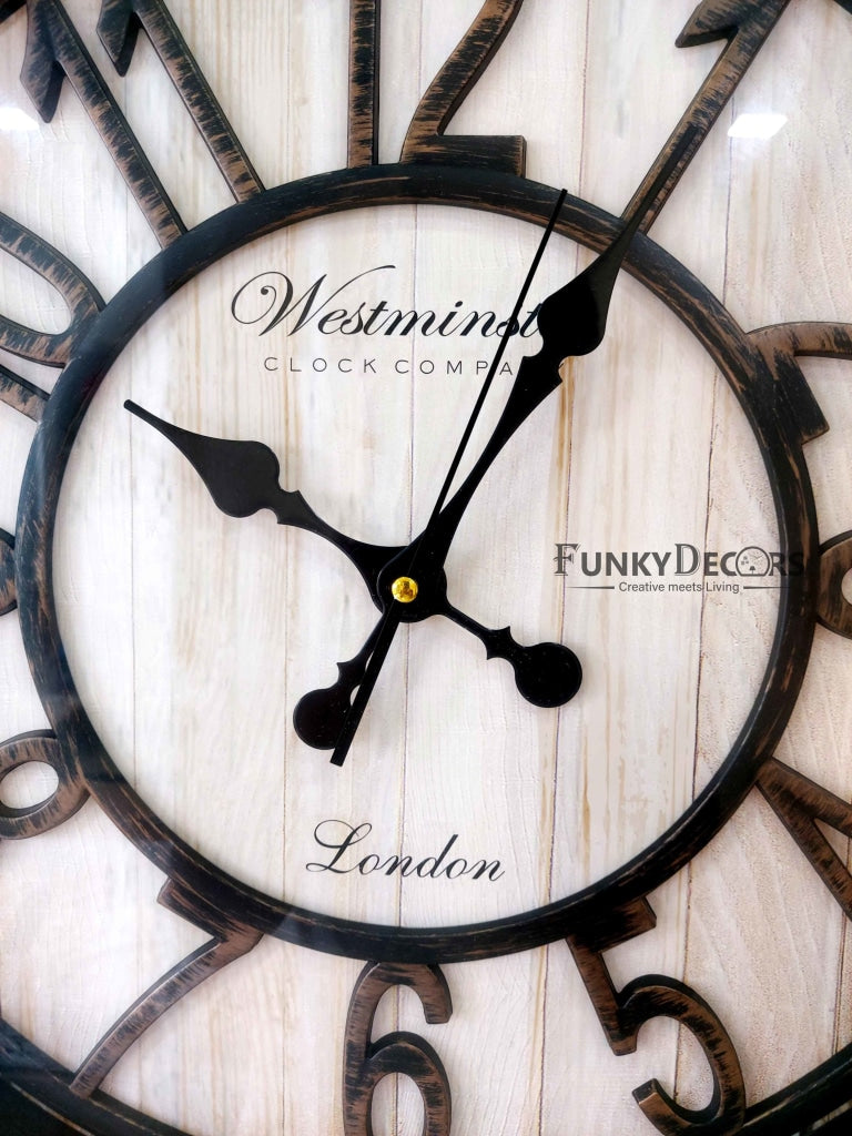 Funkytradition Wooden Texture Designer Wall Clock Watch Decor For Home Office And Gifts 50 Cm Tall