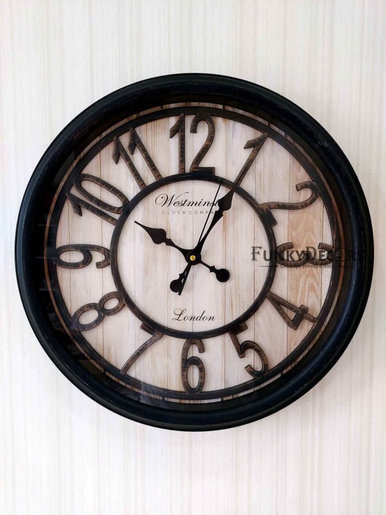 Funkytradition Wooden Texture Designer Wall Clock Watch Decor For Home Office And Gifts 50 Cm Tall