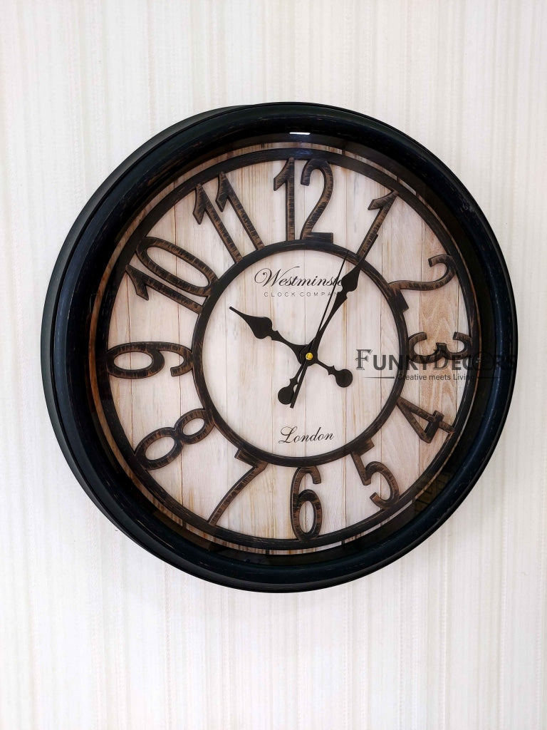 Funkytradition Wooden Texture Designer Wall Clock Watch Decor For Home Office And Gifts 50 Cm Tall