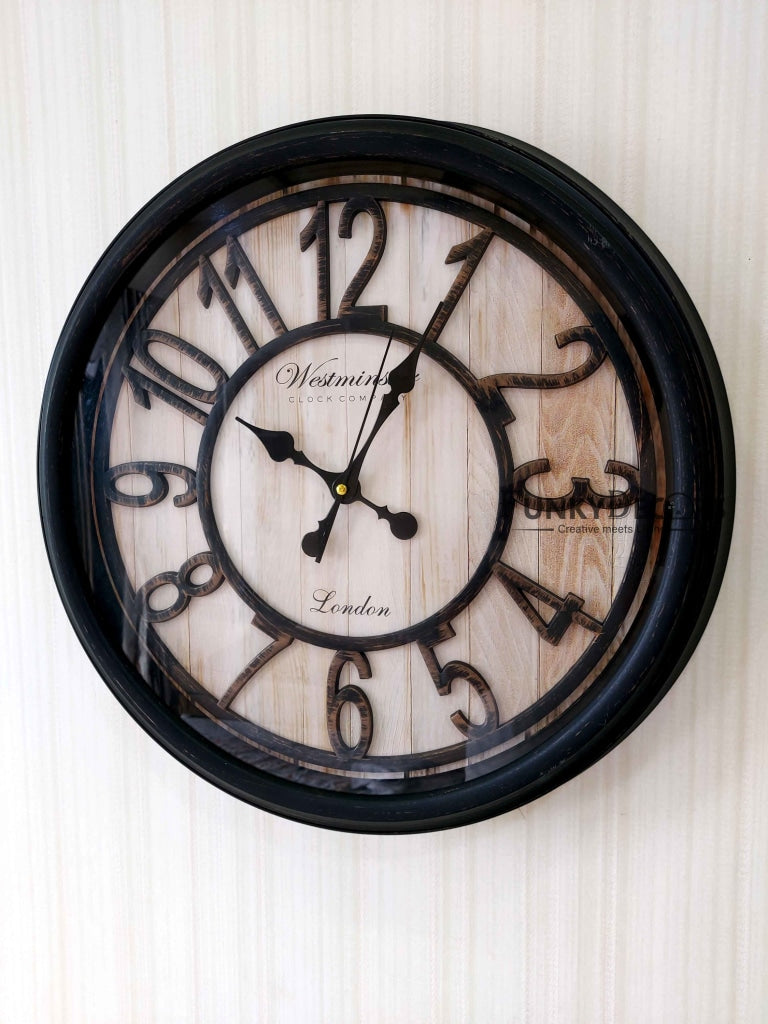 Funkytradition Wooden Texture Designer Wall Clock Watch Decor For Home Office And Gifts 50 Cm Tall