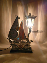 Load image into Gallery viewer, FunkyTradition Yellow Silver Flag Vintage Pirates Ship Table Lamp with Alarm Clock for Christmas, Anniversary, Birthday Gift, Home and Office Decor
