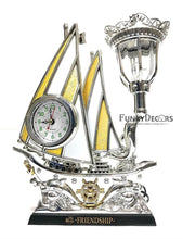 Load image into Gallery viewer, FunkyTradition Yellow Silver Flag Vintage Pirates Ship Table Lamp with Alarm Clock for Christmas, Anniversary, Birthday Gift, Home and Office Decor
