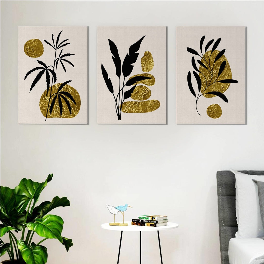 Golden Spot - Minimal 3 Panels Art Frame For Wall Decor- Funkydecors Xs / Canvas Posters Prints &