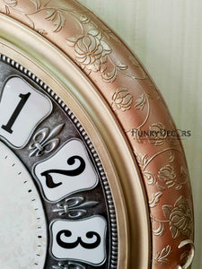 Rose Gold Flower Design Marble Wall Clock For Home Office Decor And Gifts 52 Cm Tall- Funkydecors