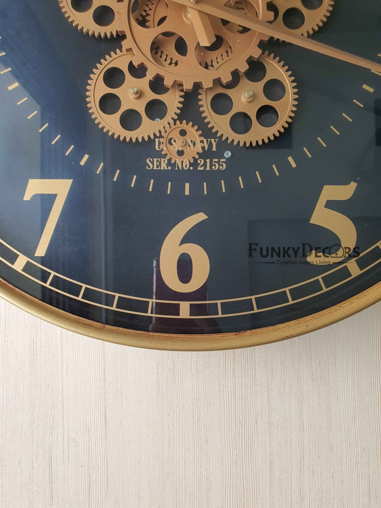 Royal Retro Style Metal Wall Clock With Glass Frame And Moving Gear Chronograph Working Watch 50 Cm