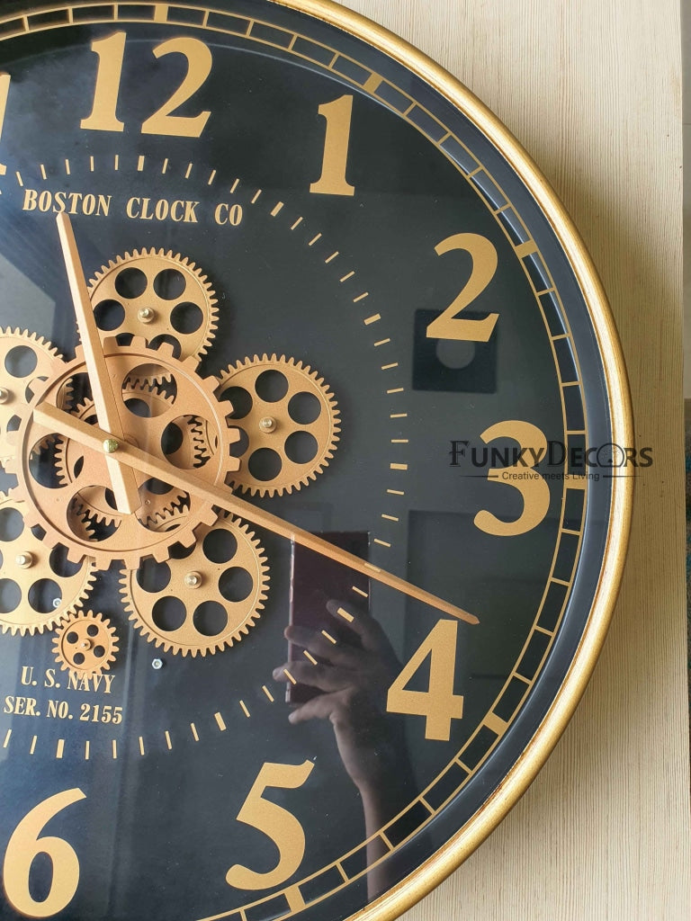 Royal Retro Style Metal Wall Clock With Glass Frame And Moving Gear Chronograph Working Watch 50 Cm
